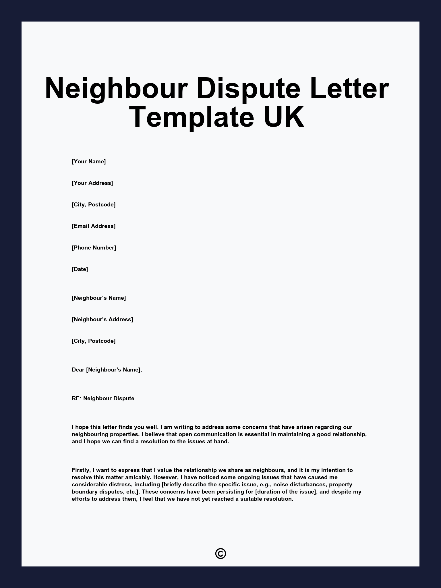 Neighbour Dispute Letter Template UK