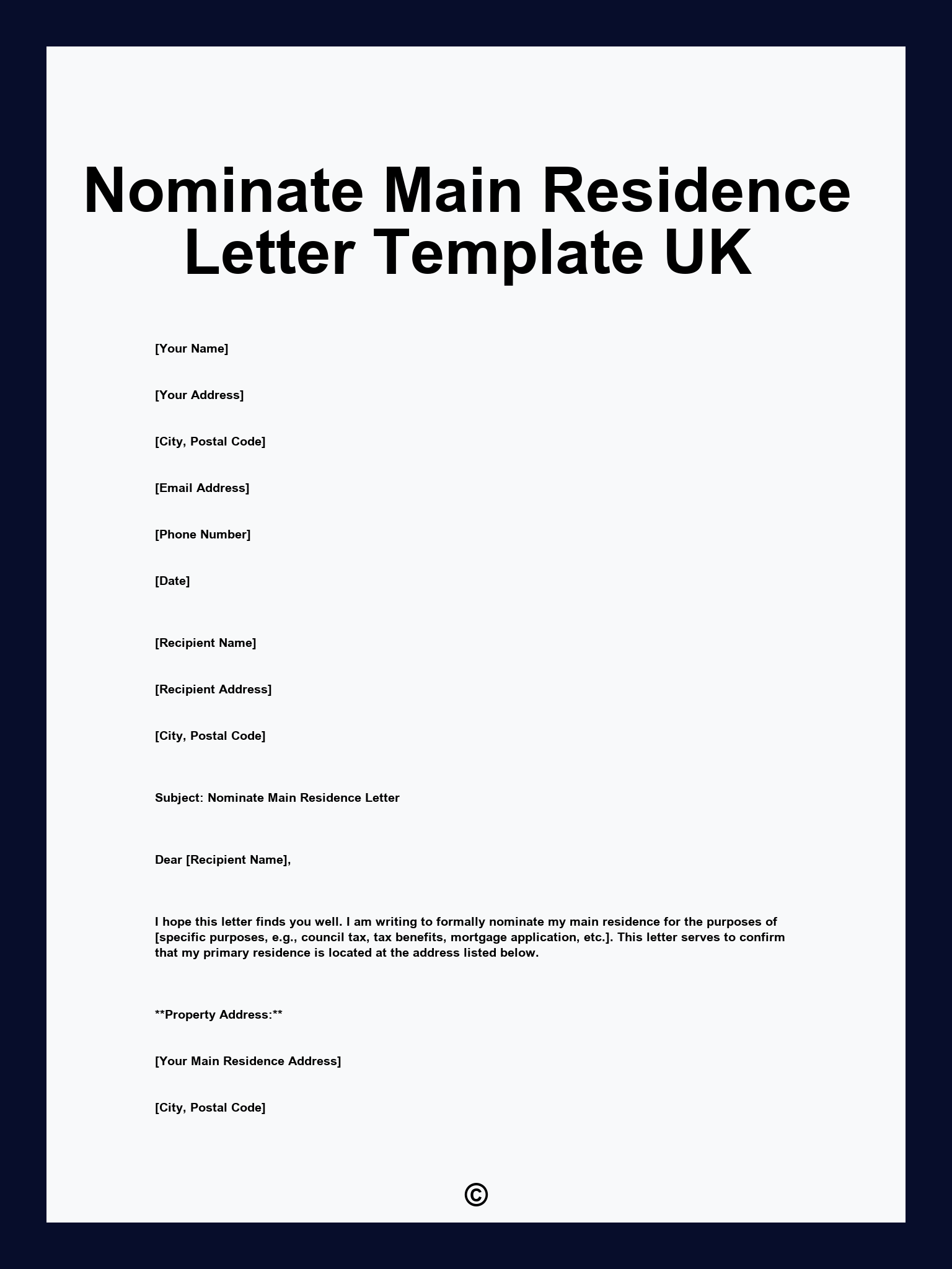Nominate Main Residence Letter Template UK