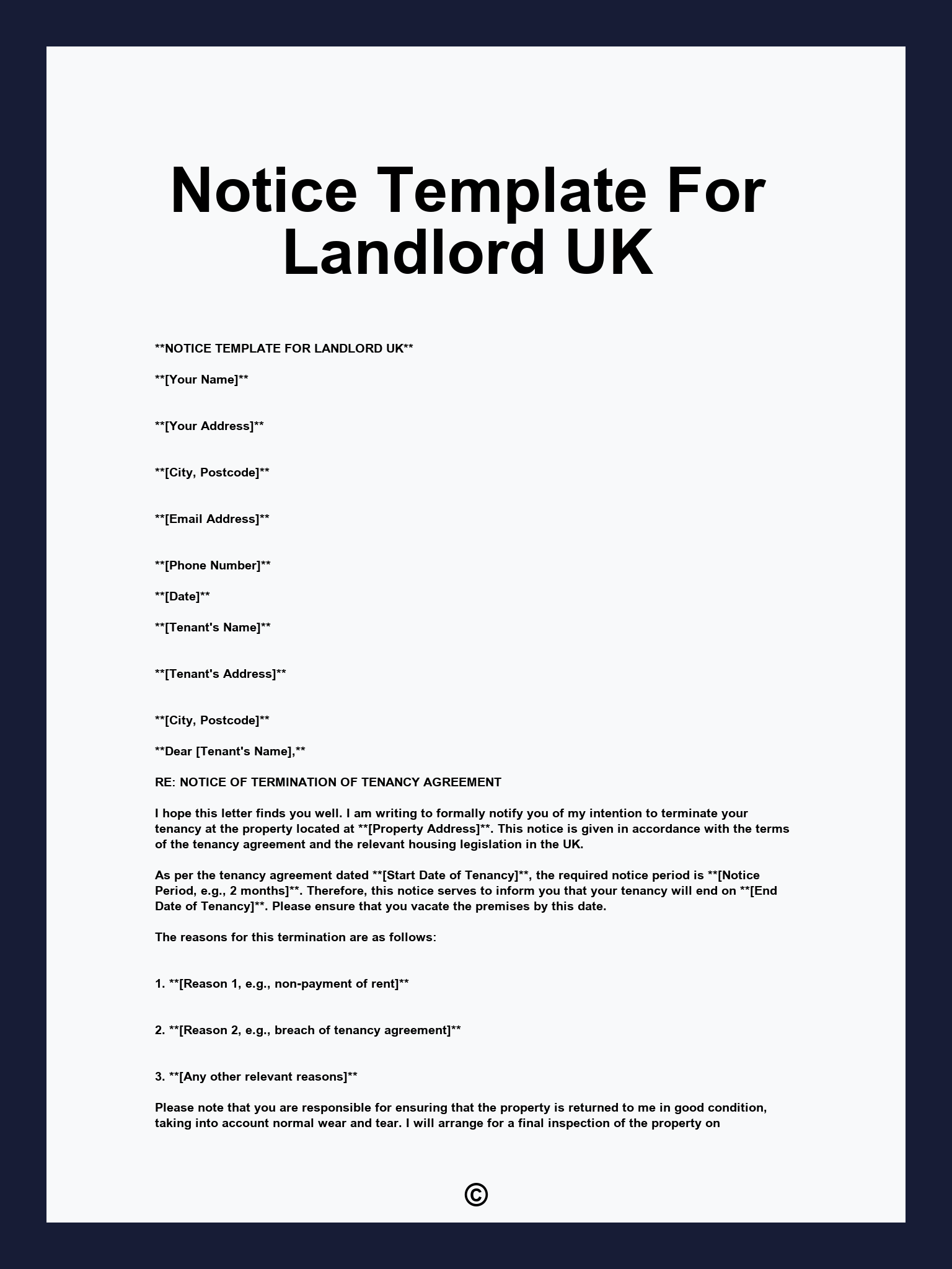 Notice Template For Landlord UK