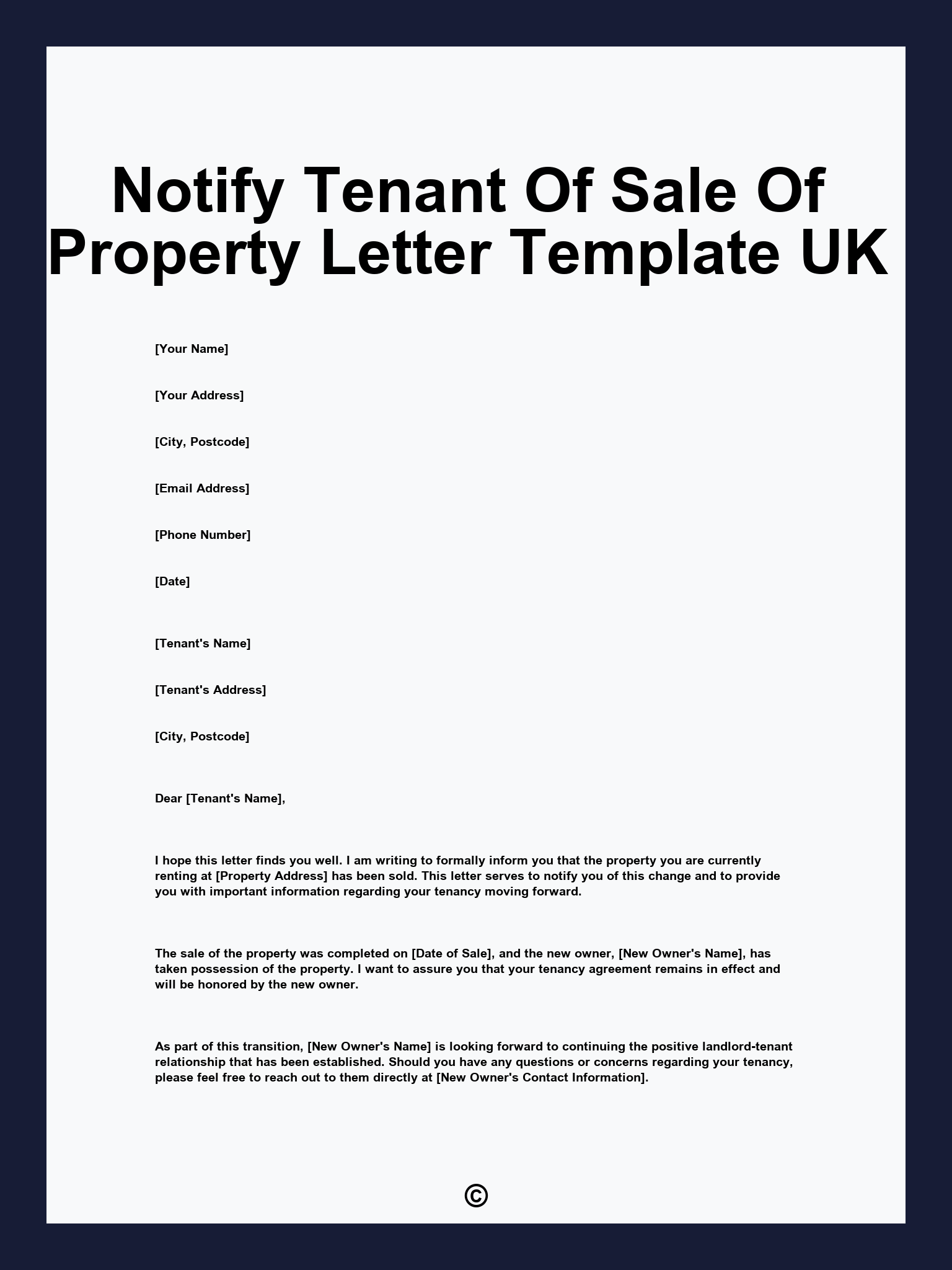 Notify Tenant Of Sale Of Property Letter Template UK