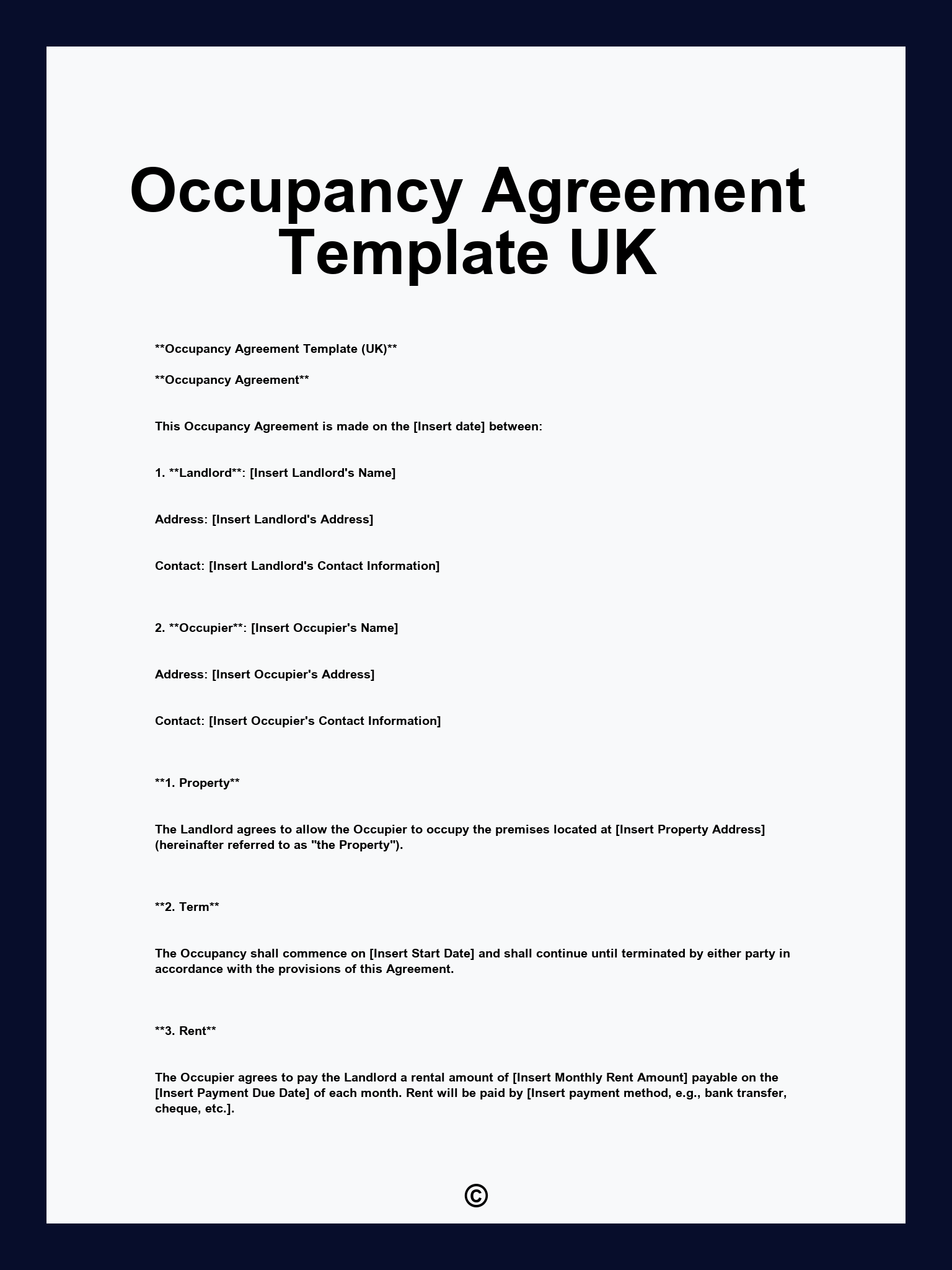 Occupancy Agreement Template UK