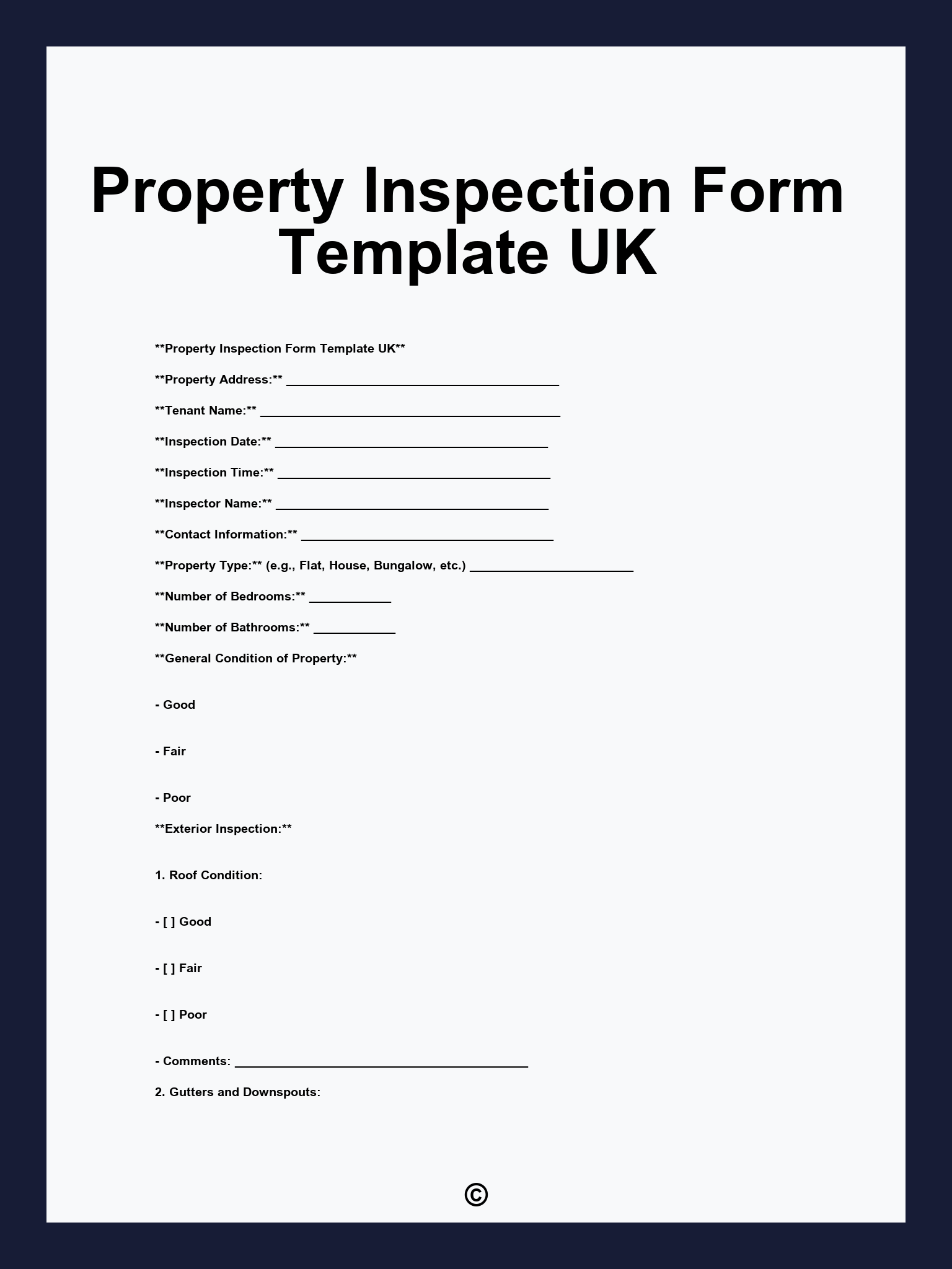Property Inspection Form Template UK Property Inspection Form Template UK