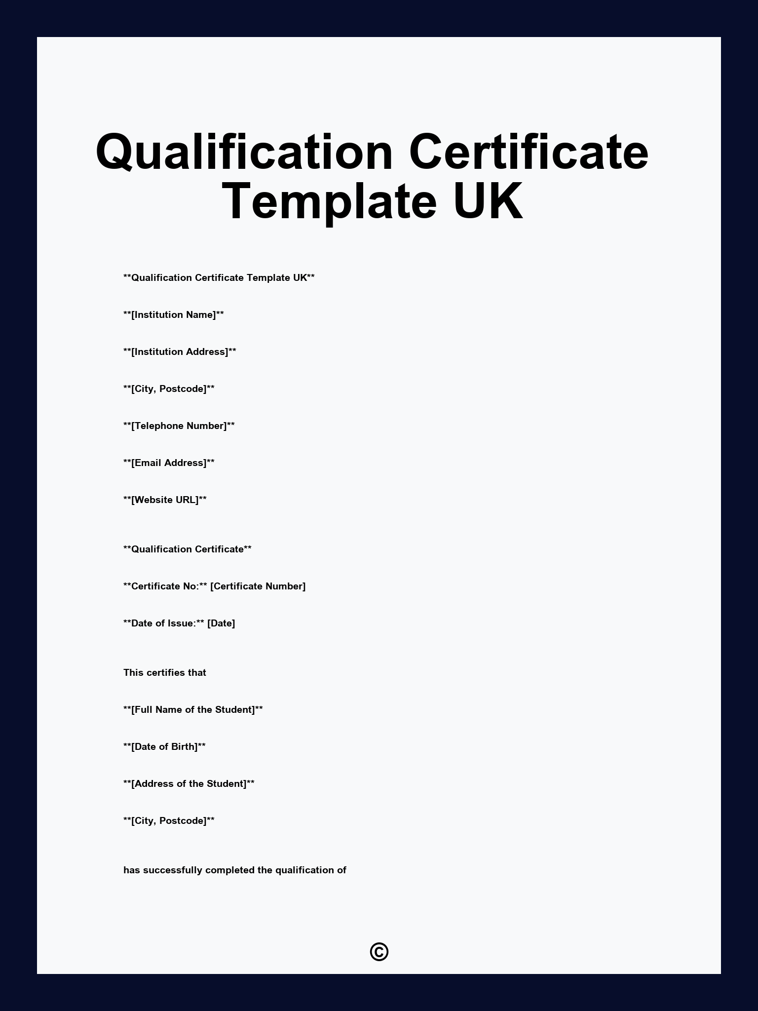 Qualification Certificate Template UK