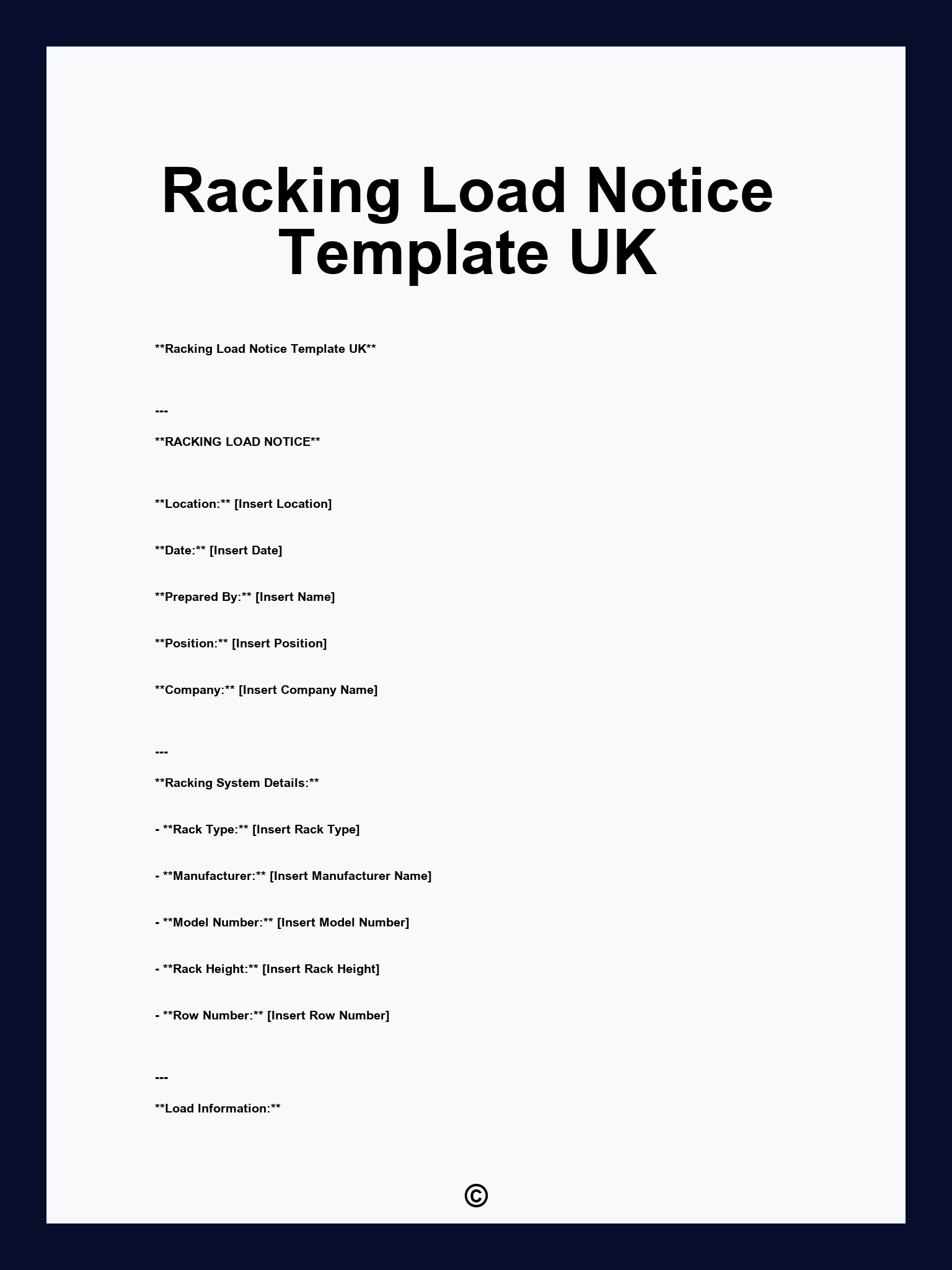 Racking Load Notice Template UK