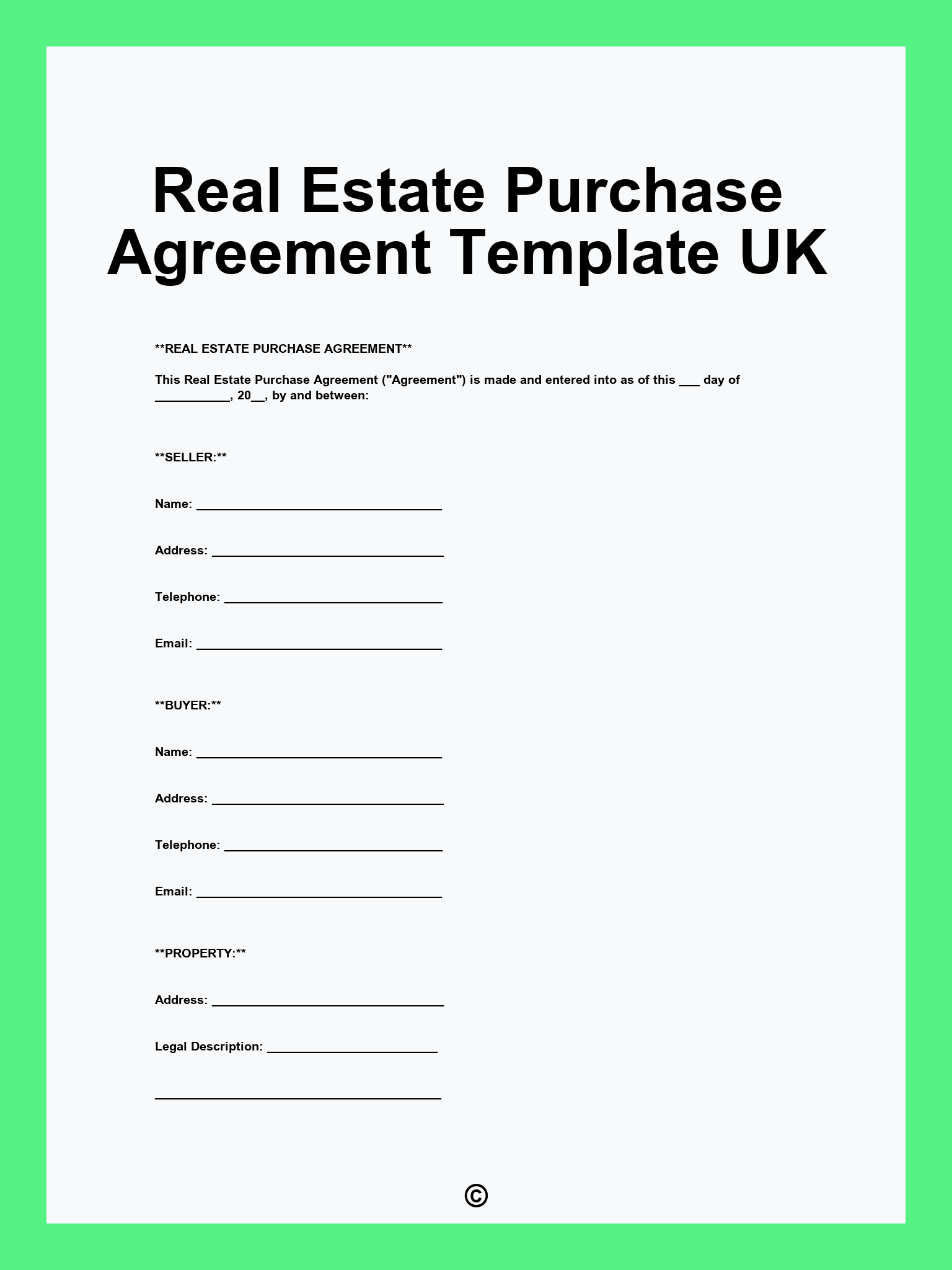 Real Estate Purchase Agreement Template UK