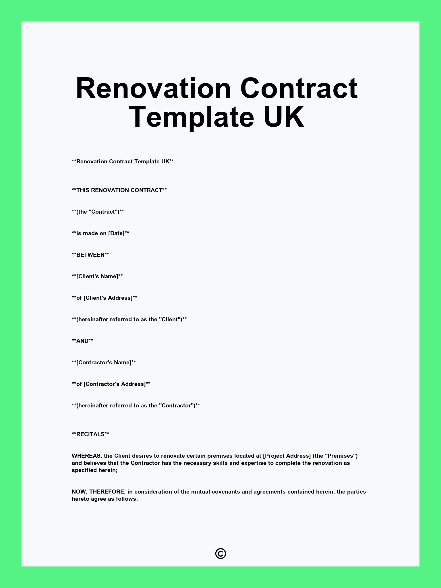 Renovation Contract Template UK