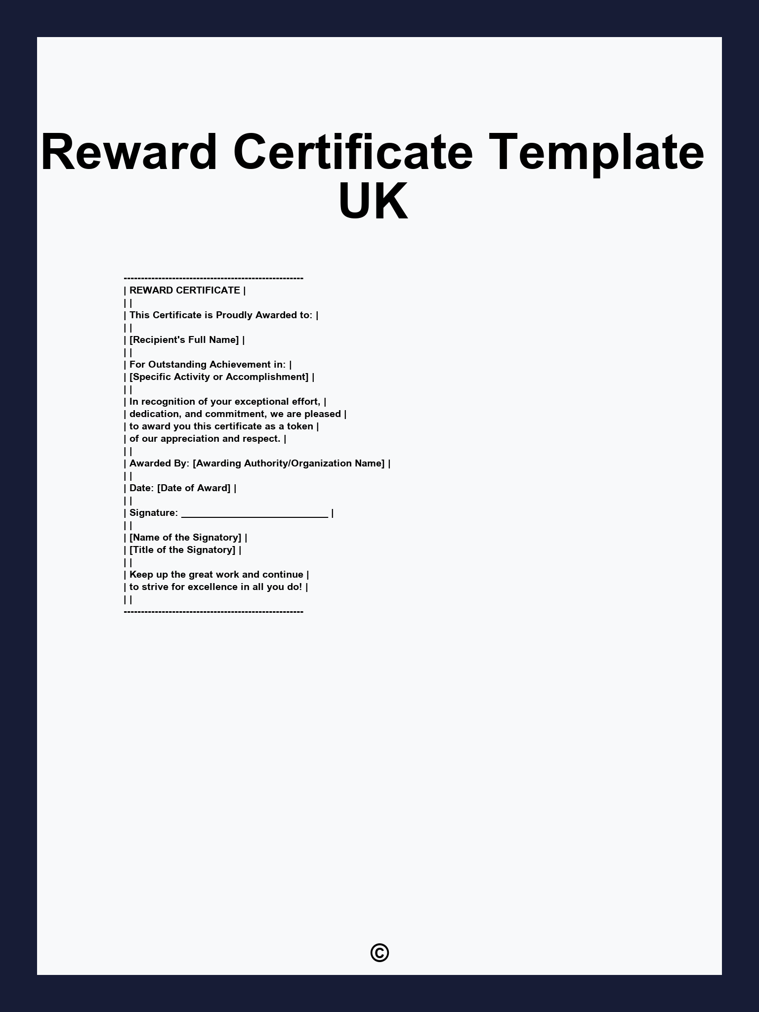 Reward Certificate Template UK