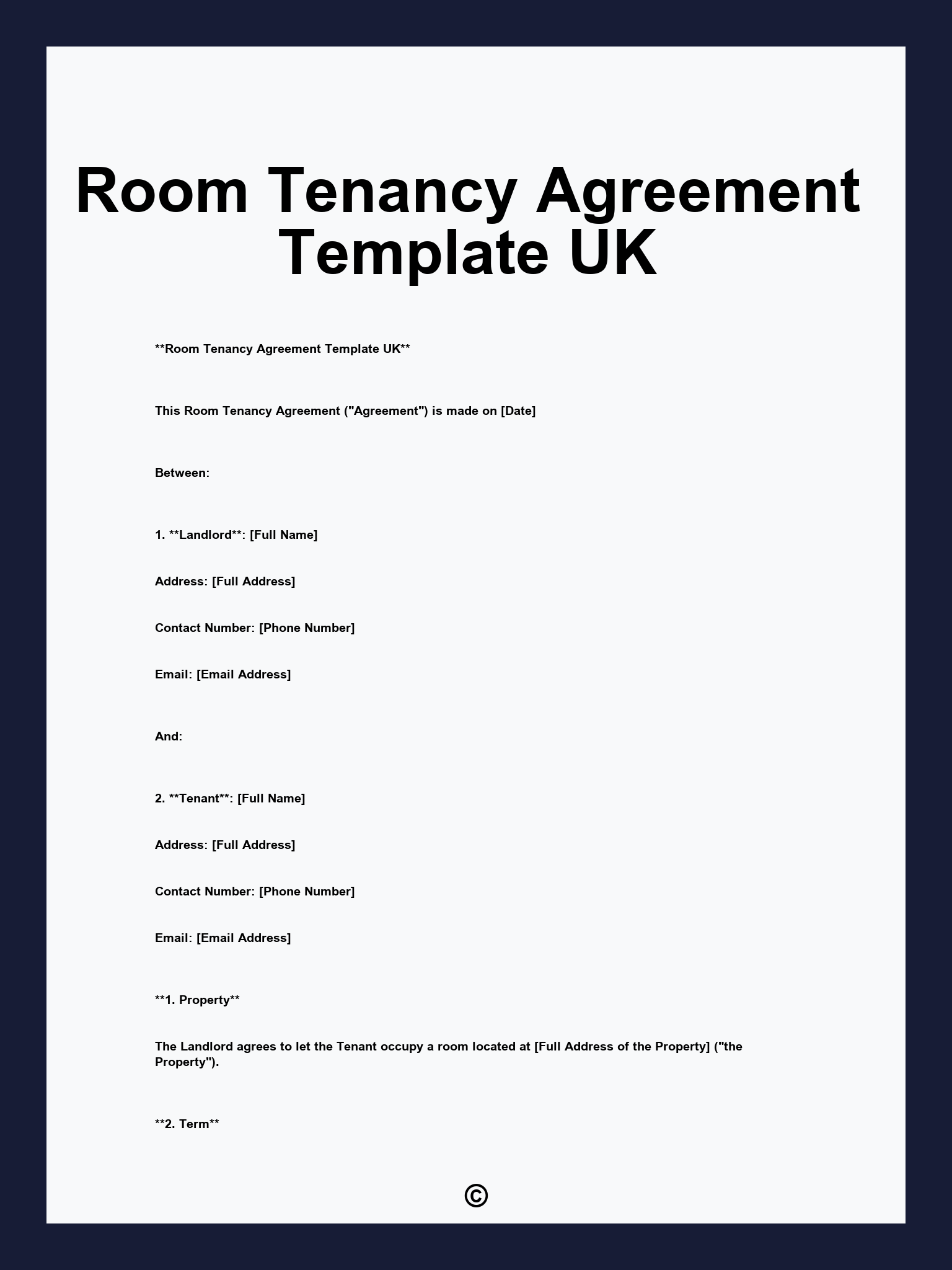 Room Tenancy Agreement Template UK