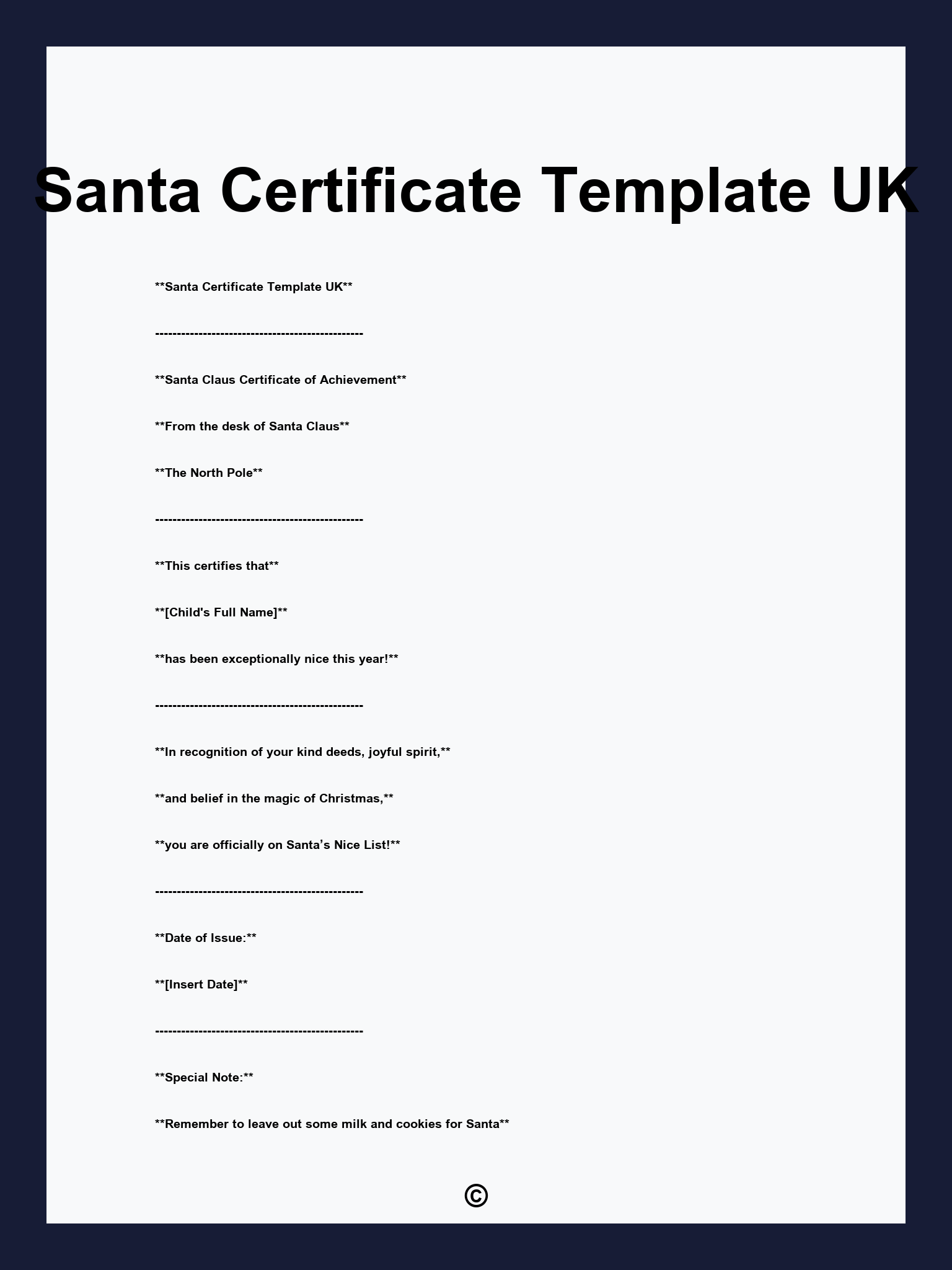Santa Certificate Template UK