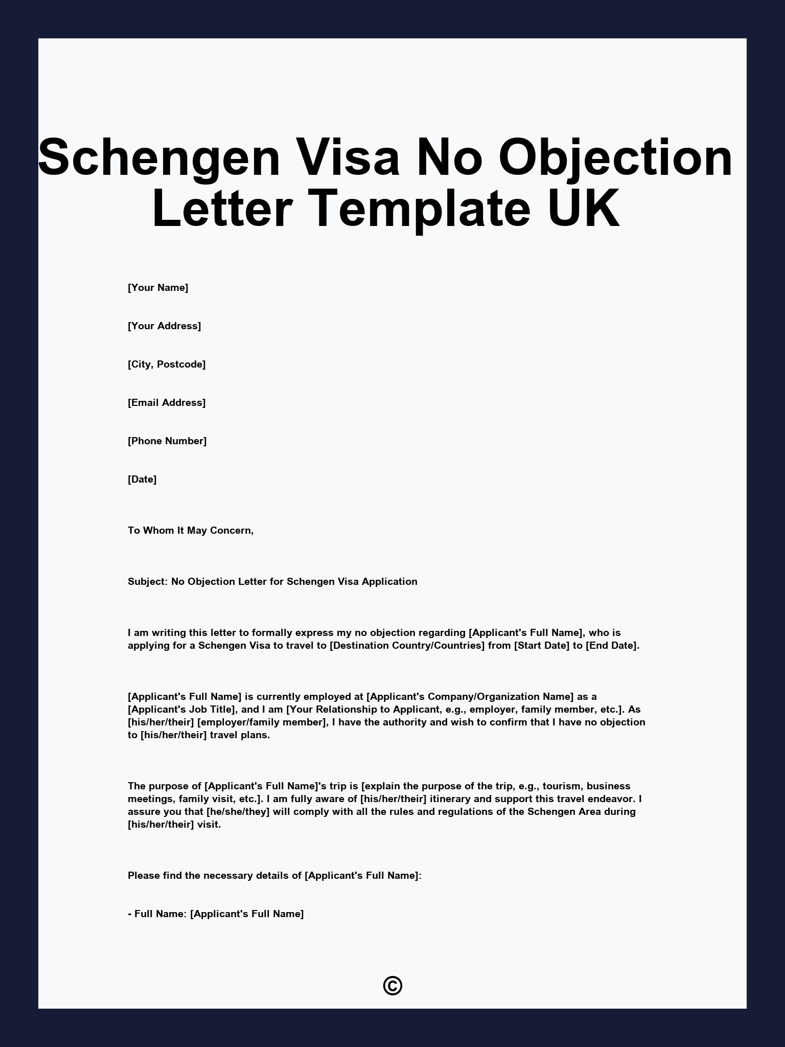 Schengen Visa No Objection Letter Template UK
