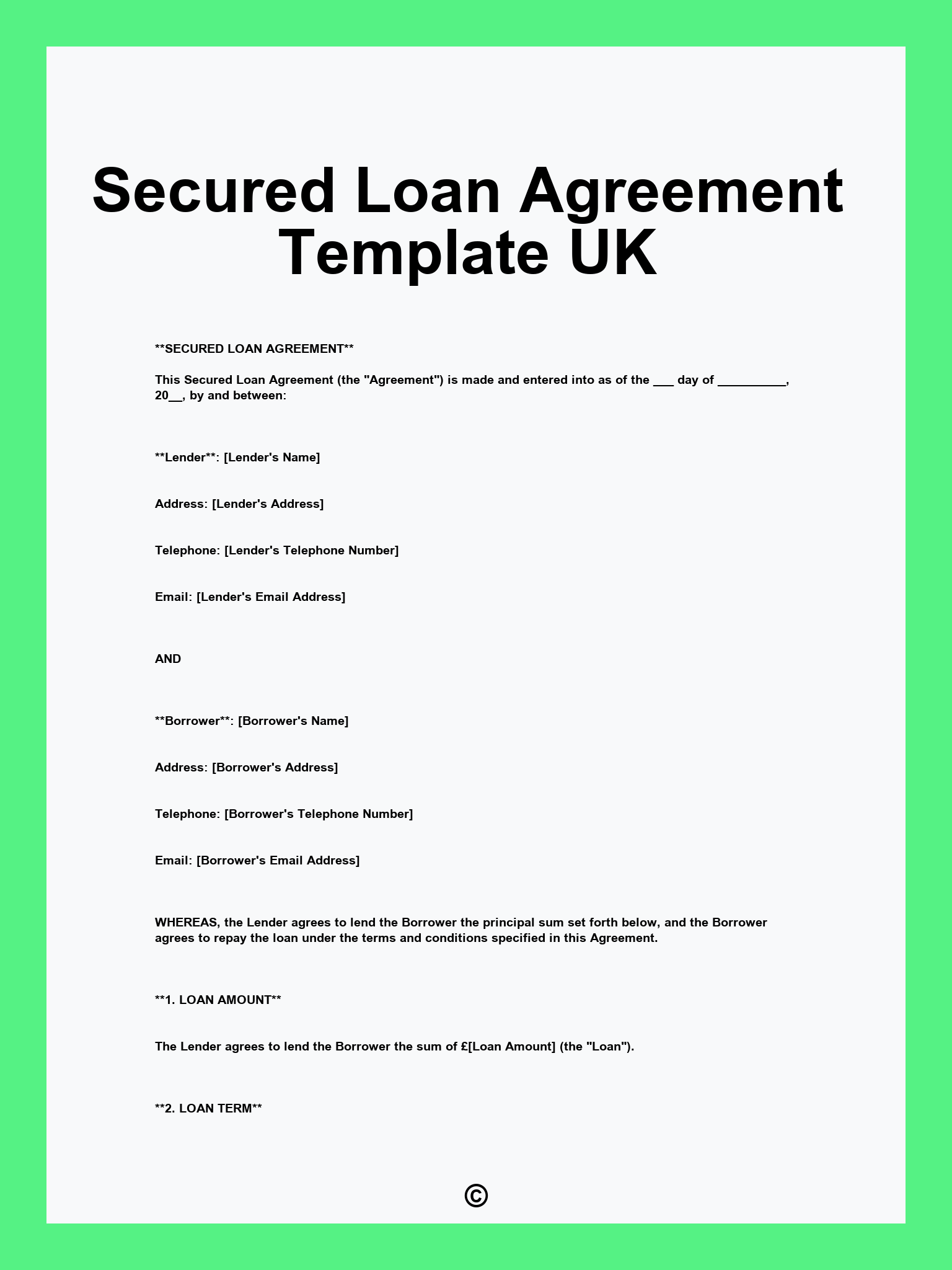 Secured Loan Agreement Template UK