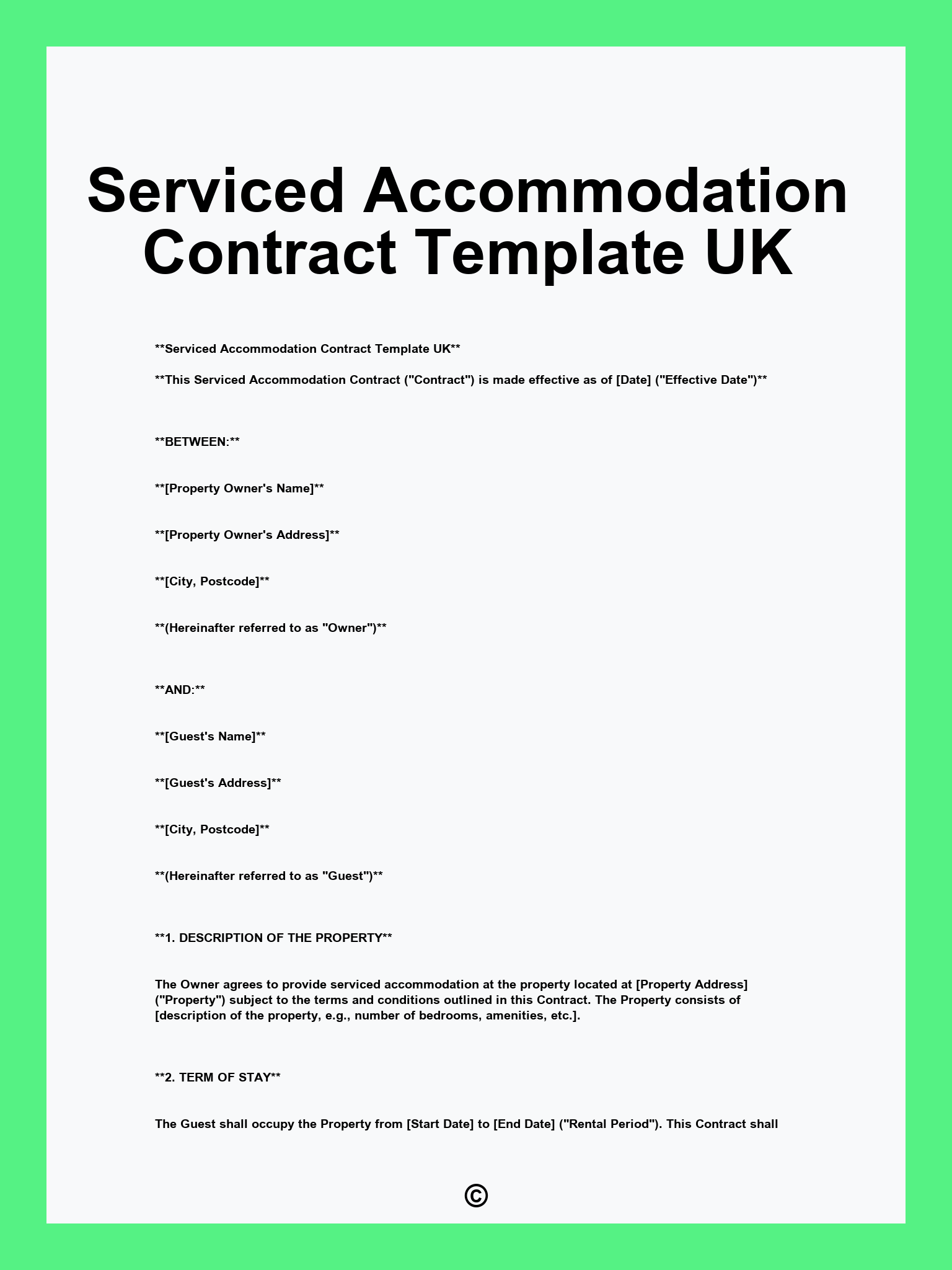 Serviced Accommodation Contract Template UK