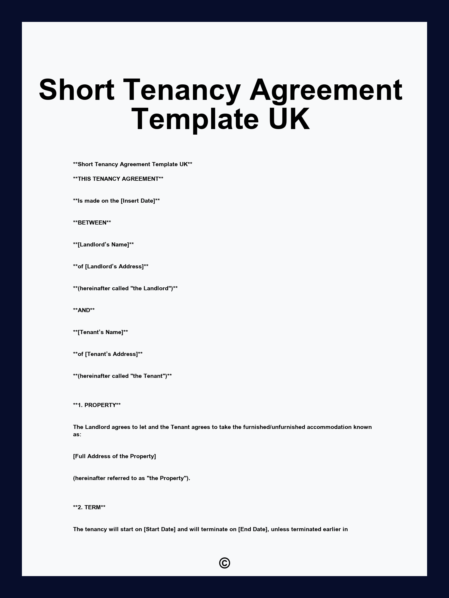 Short Tenancy Agreement Template UK