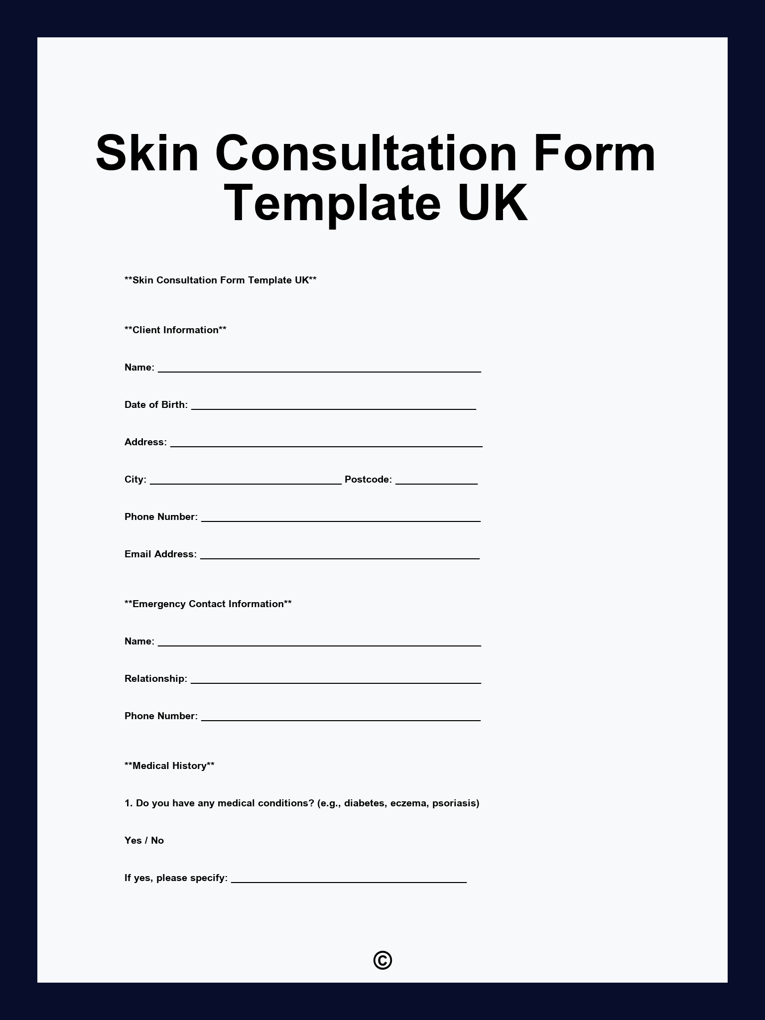 Skin Consultation Form Template UK