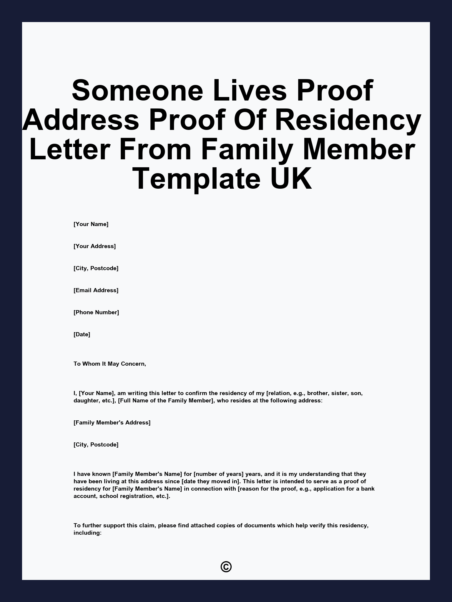 Someone Lives Proof Address Proof Of Residency Letter From Family Member Template UK
