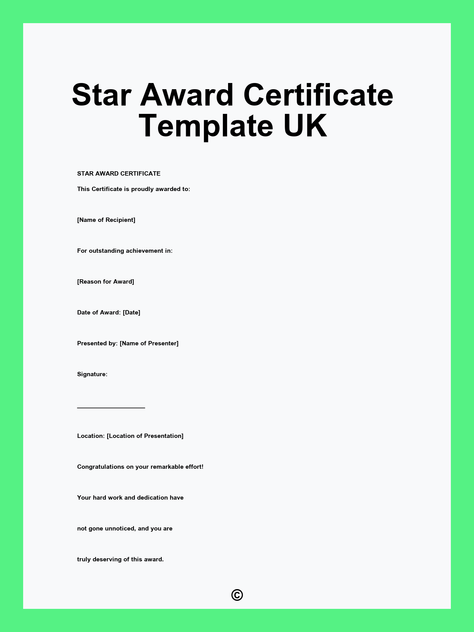 Star Award Certificate Template UK