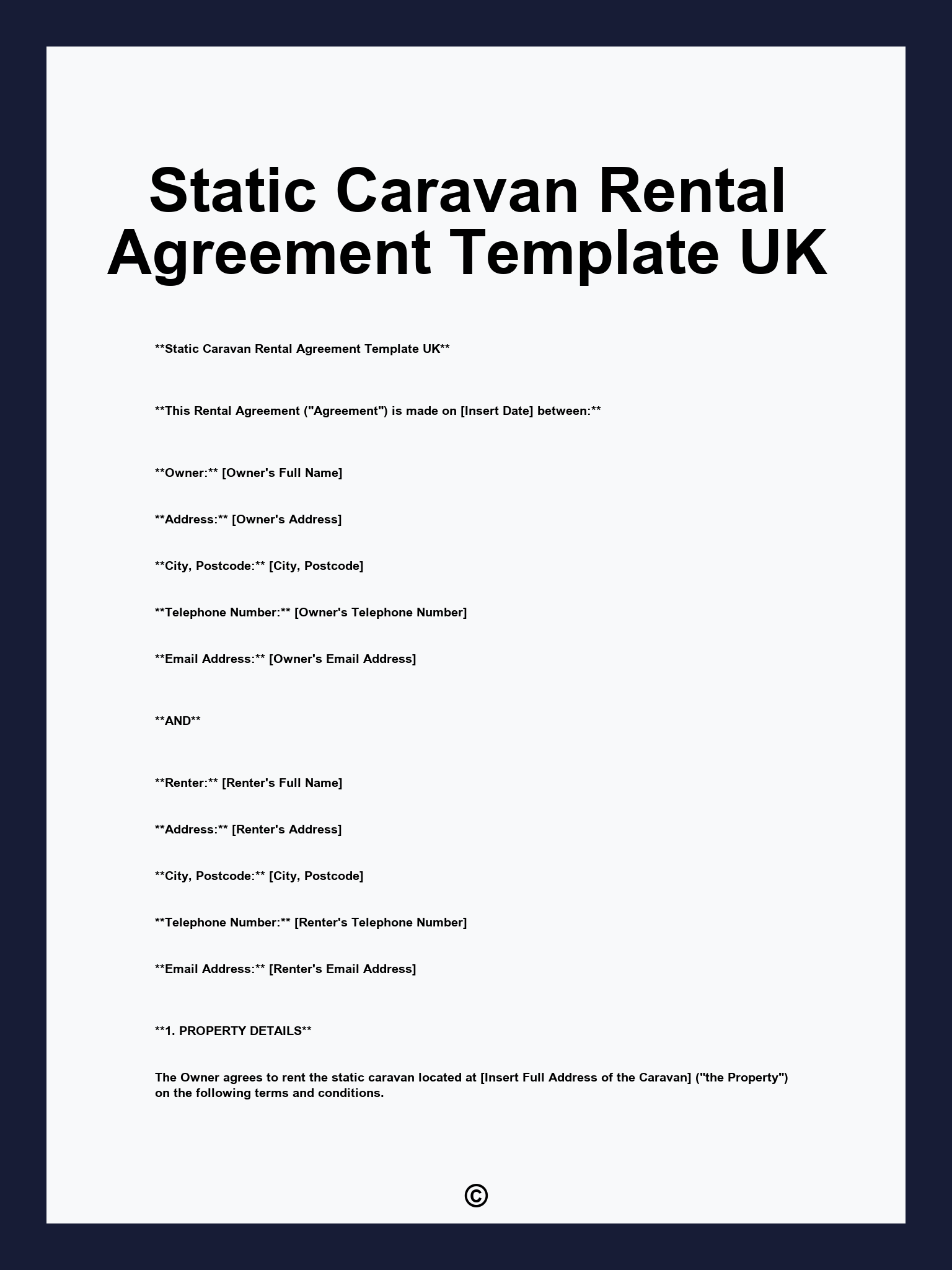 Static Caravan Rental Agreement Template UK