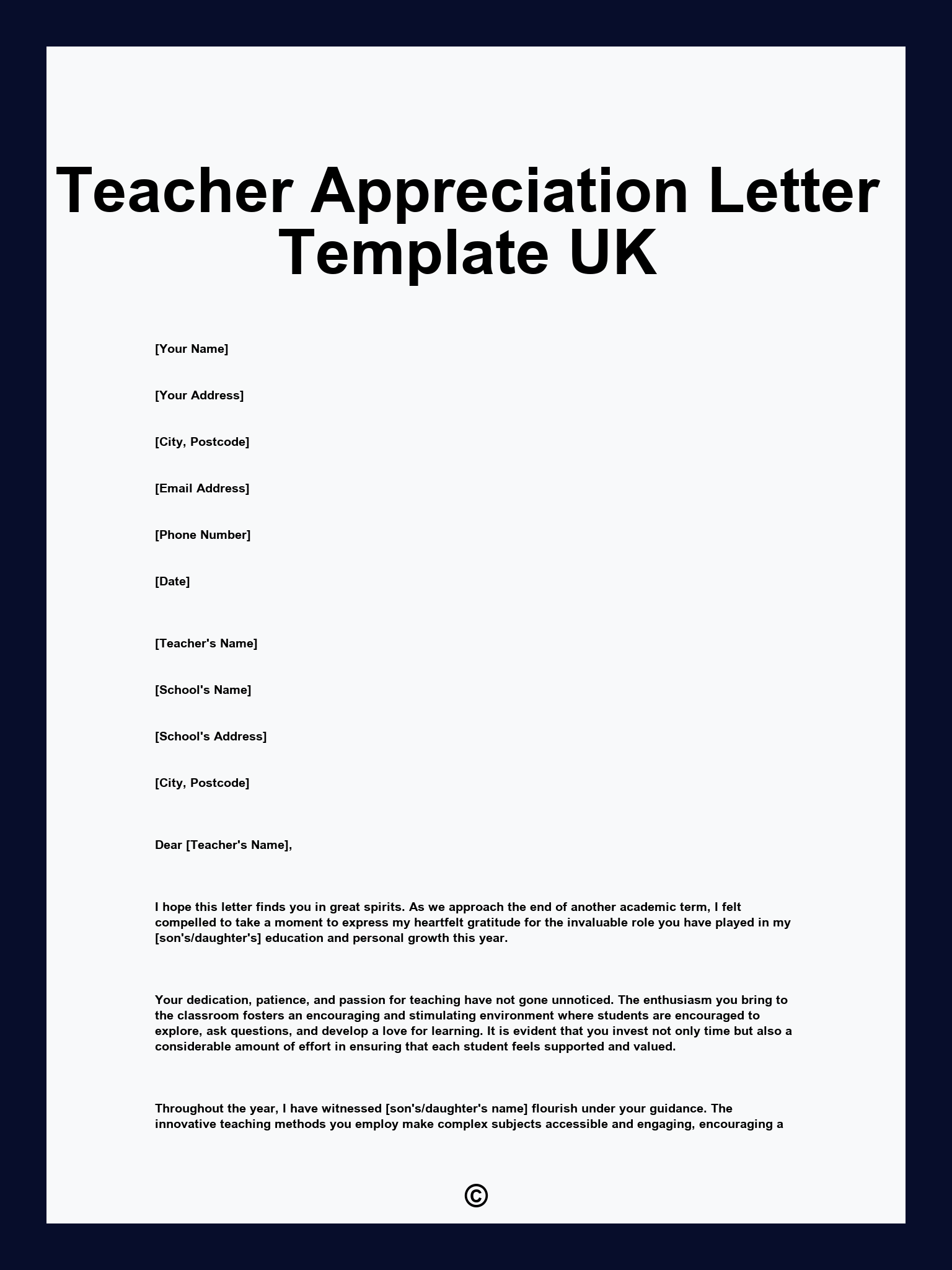 Teacher Appreciation Letter Template UK