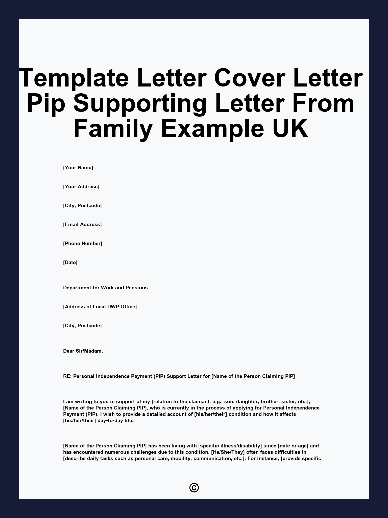 Template Letter Cover Letter Pip Supporting Letter From Family Example UK