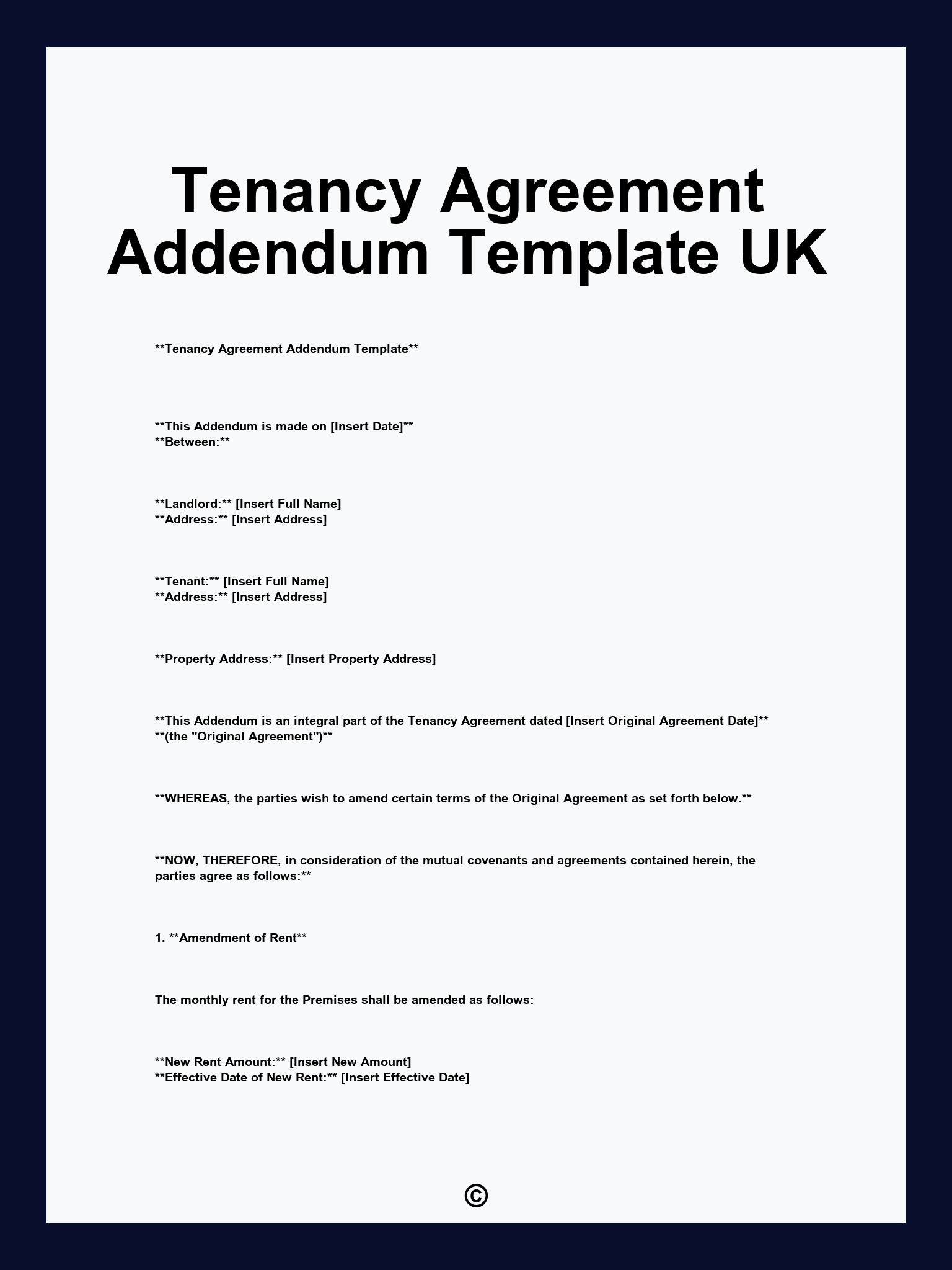 Tenancy Agreement Addendum Template UK