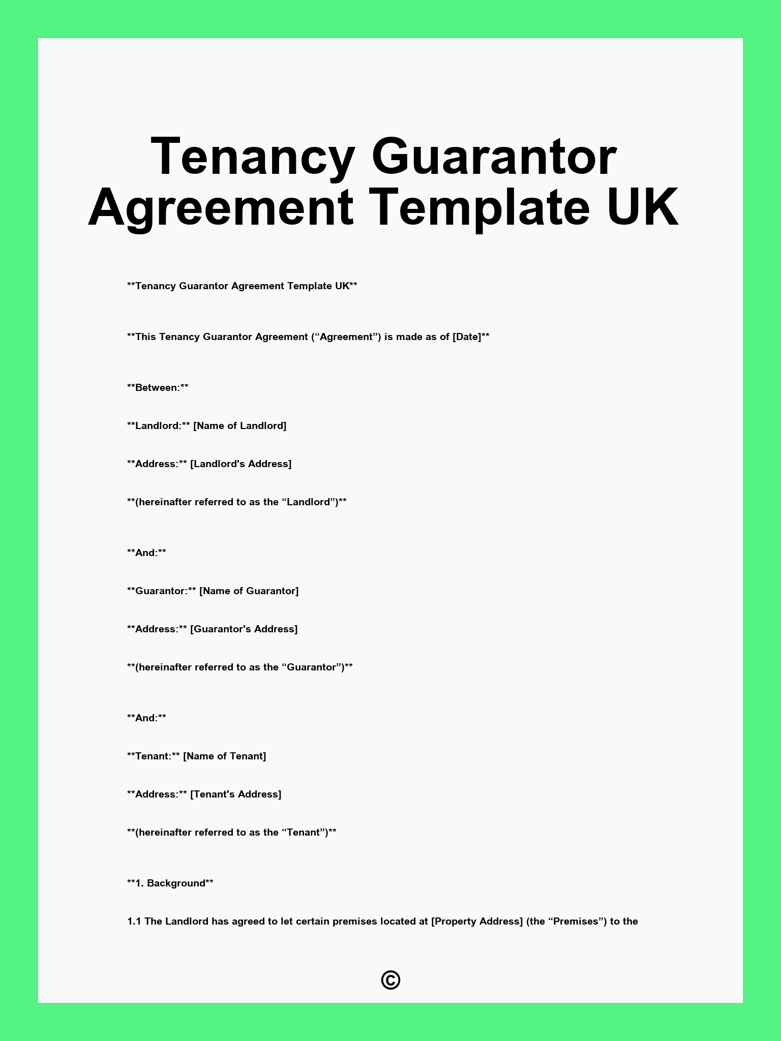 Tenancy Guarantor Agreement Template UK