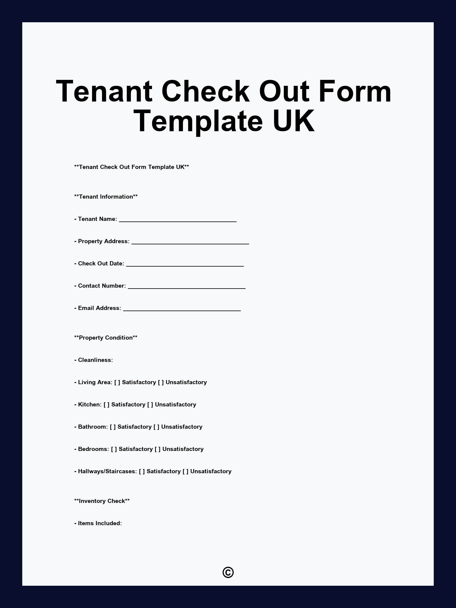 Tenant Check Out Form Template UK