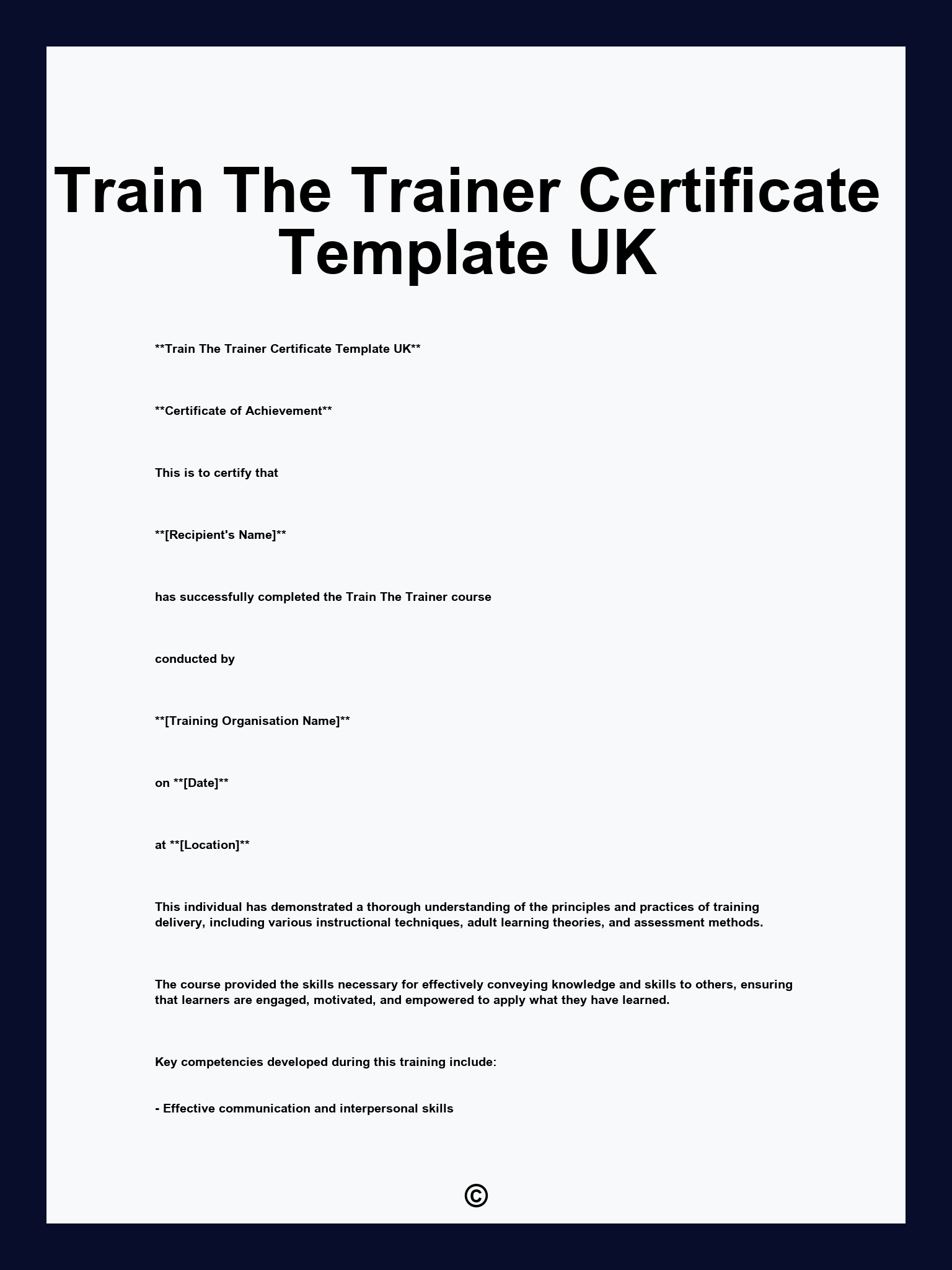 Train The Trainer Certificate Template UK