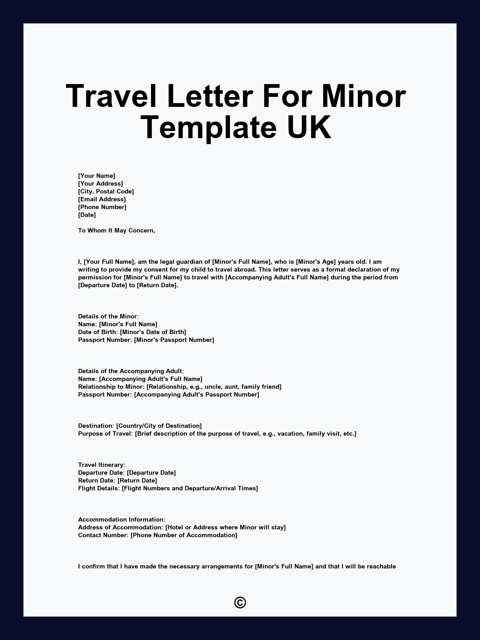 Travel Letter For Minor Template UK