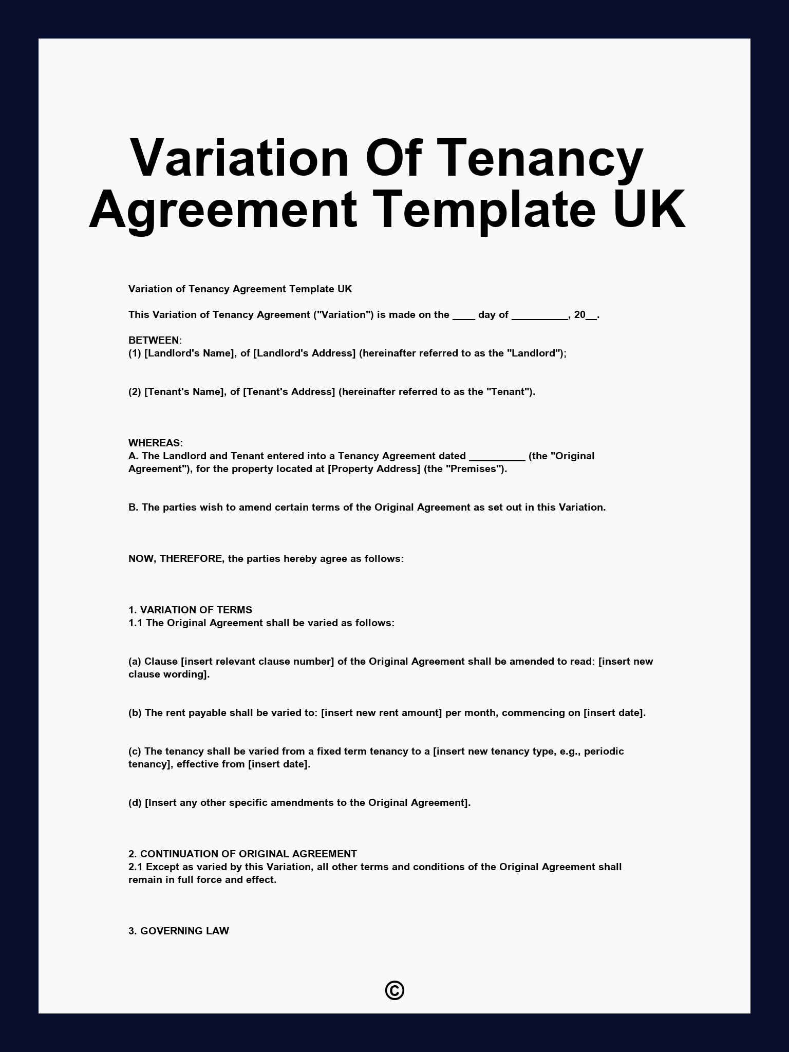 Variation Of Tenancy Agreement Template UK