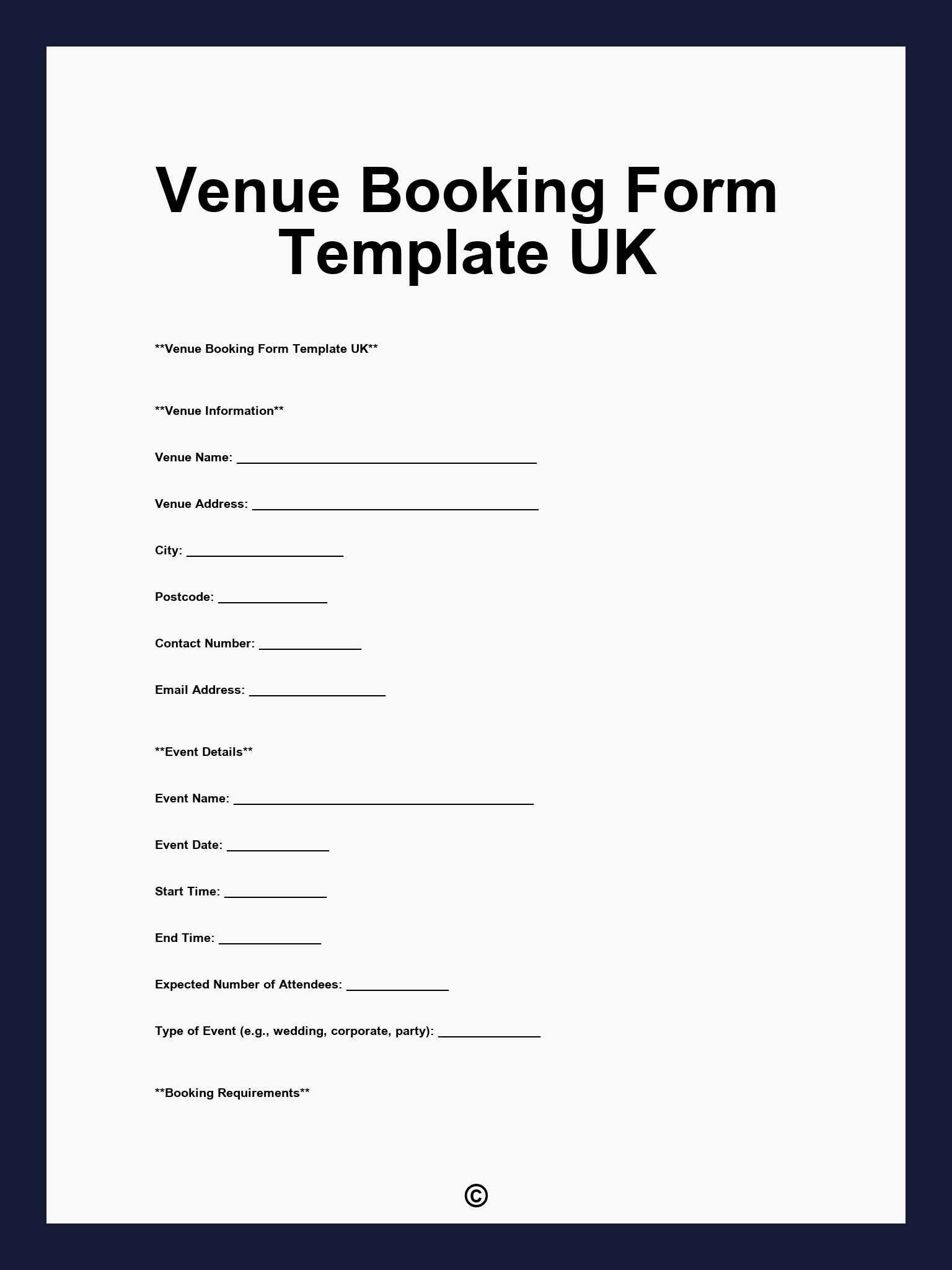 Venue Booking Form Template UK