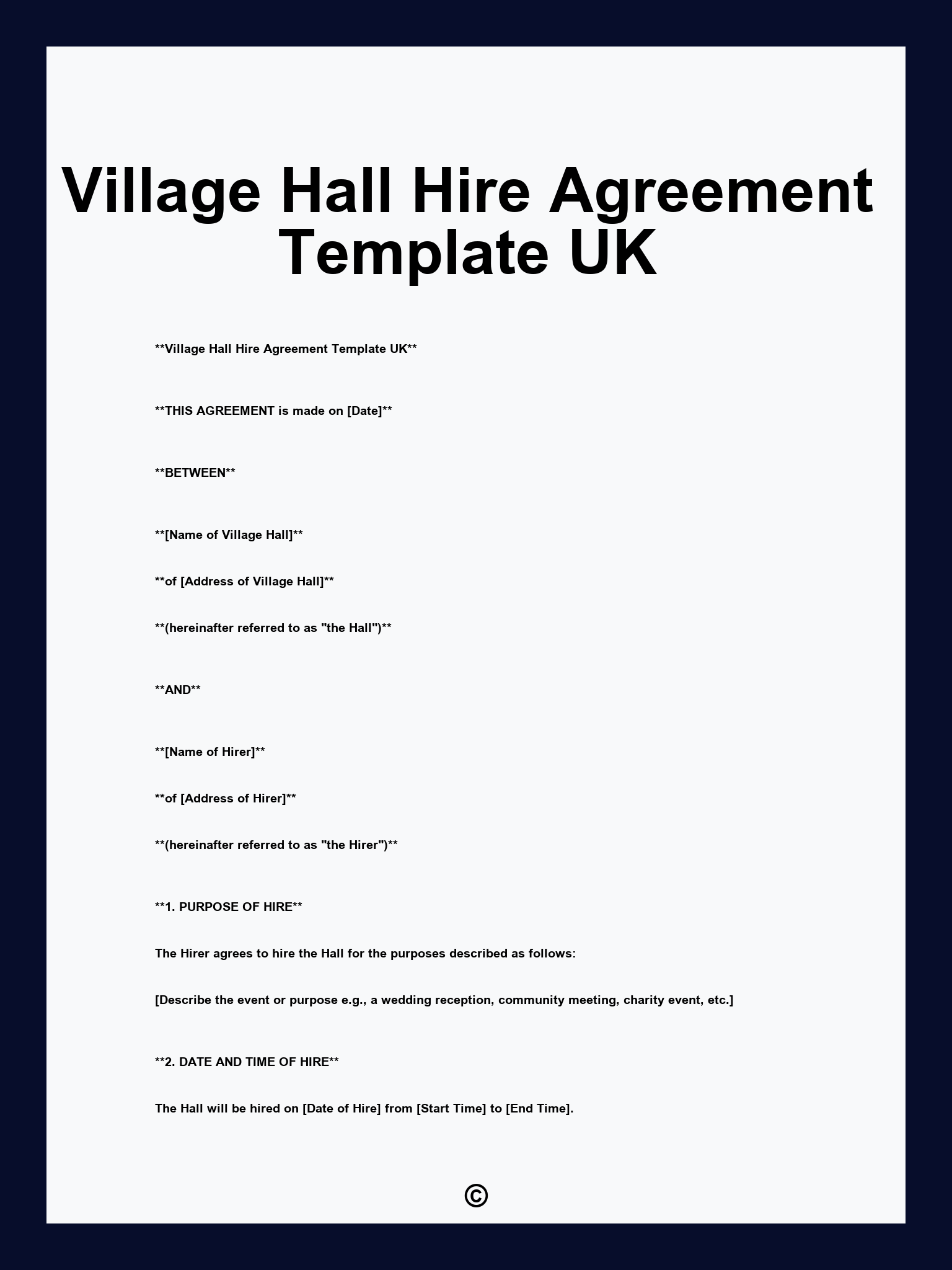 Village Hall Hire Agreement Template UK