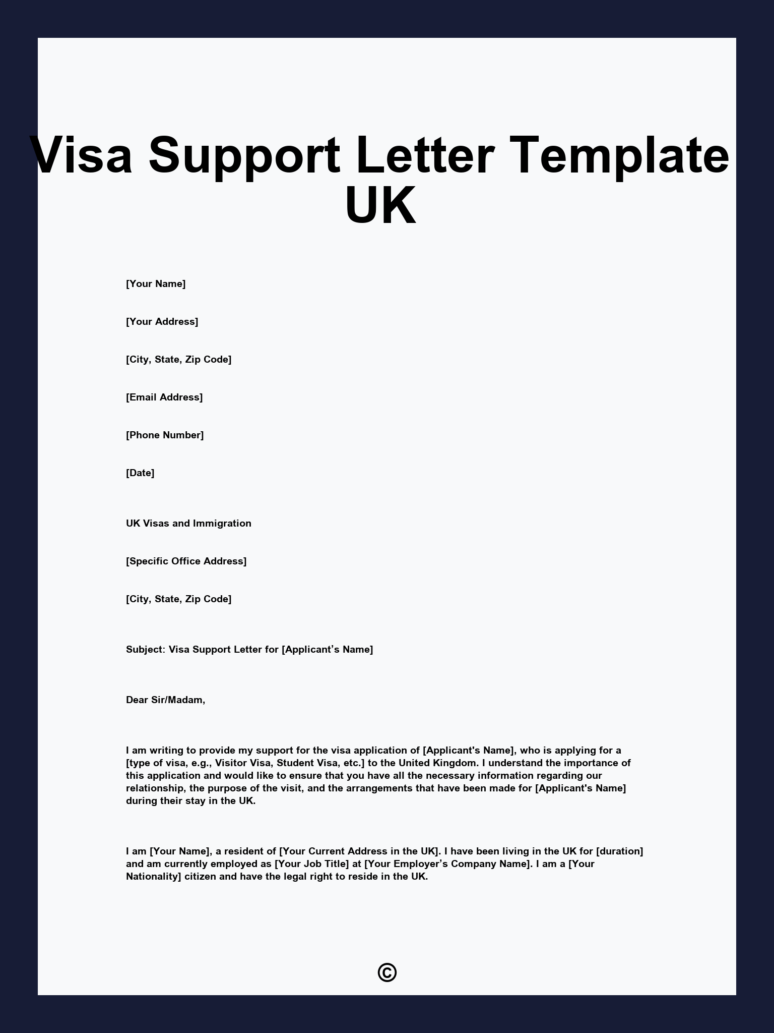 Visa Support Letter Template UK