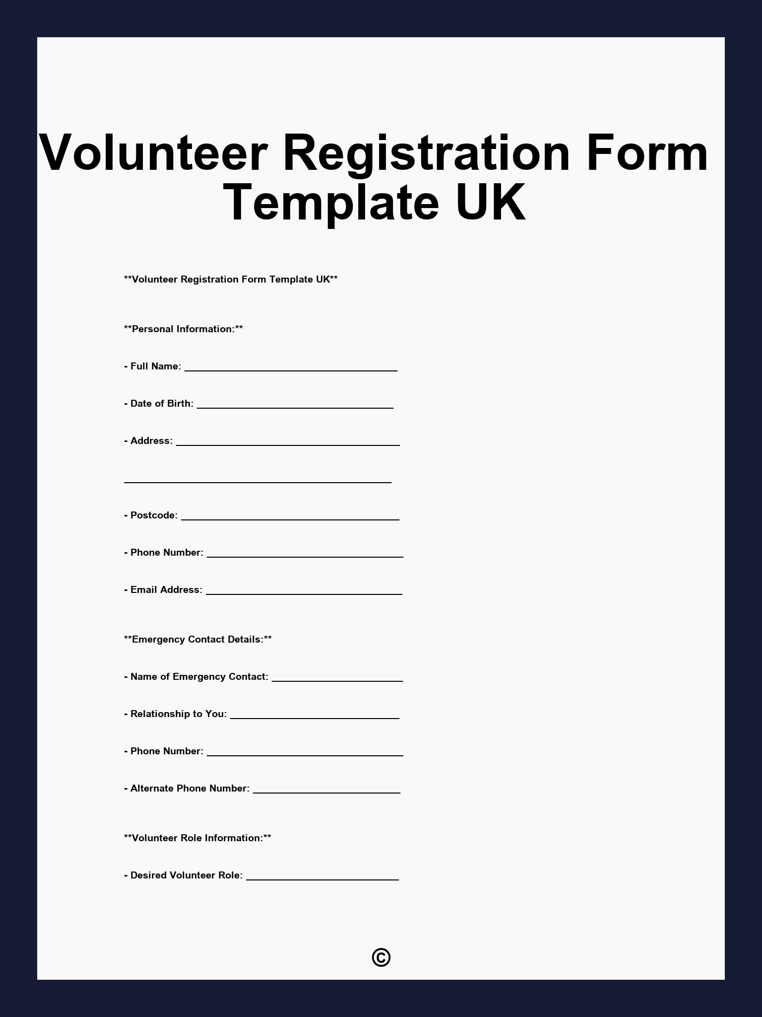 Volunteer Registration Form Template UK